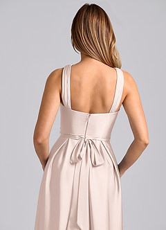 Azazie Dixie 신부 들러리 드레스 A라인 주름진 스트레치 새틴 바닥 길이 드레스 image2