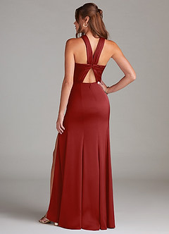 Azazie Rue Bridesmaid Dresses Pomegranate A-Line Pleated Stretch Satin Dress image7