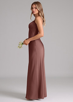 Azazie Suttona Bridesmaid Dresses Espresso A-Line Pleated Stretch Satin Dress image5