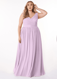 Azazie Keyla Bridesmaid Dresses Frosted Lilac A-Line V-Neck Pleated Chiffon Dress image6
