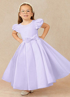 Azazie Jewel Flower Girl Dresses Lilac Ball-Gown Pleated Matte Satin Dress image1