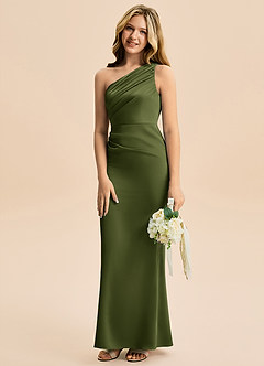 Azazie Akilah Junior Osłona Pofałdowany Satyna elastyczna Długość podłogi Młodsza druhna Sukienka image5