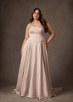 Azazie Alta Vestidos de novia Vestido Rosa Inglesa de Satén Elástico de Línea A con Palabra de honor image1