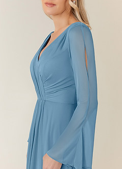 Azazie Teraso Mother of the Bride Dresses Steel Blue A-Line Pleated Mesh Dress image12