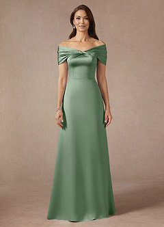 Azazie Amelia Kleider für die Brautmutter A-Linie Schulterfrei Stretch-Satin Kleid Matcha image3