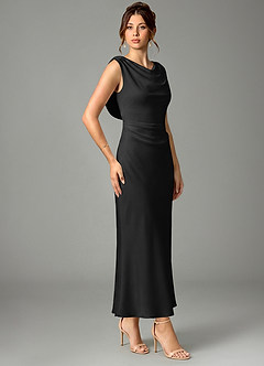 Azazie Kieryn Bridesmaid Dresses Black Mermaid Pleated Stretch Satin Dress image3