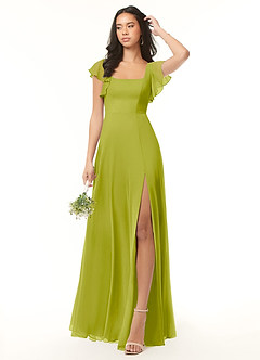 Azazie Bondi Bridesmaid Dresses Lemongrass A-Line Ruffled Chiffon Dress image2