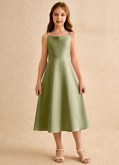 Azazie Jaella Girls Formal Flower Girl Dresses Moss Green A-Line Pleated Matte Satin Dress image3