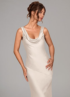 Azazie Rylina Bridesmaid Dresses White Alabaster Mermaid Stretch Satin Dress image6
