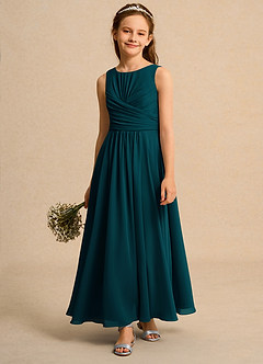 Azazie Ducky Junior Formal Flower Girl Dresses Pine A-Line Pleated Chiffon Dress image4