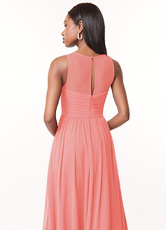 Azazie Nina Bridesmaid Dresses Coral A-Line Pleated Chiffon Dress image3