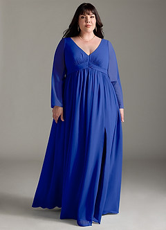 Azazie Teton Vestidos de dama de honra para maternidade Vestir Linha A Manga comprida Comprimento do chão Chiffon image9