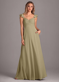 Azazie Kaylyn Robes de demoiselle d'honneur Robe Trapèze en Mousseline de soie Rayé Vert Mousse image4