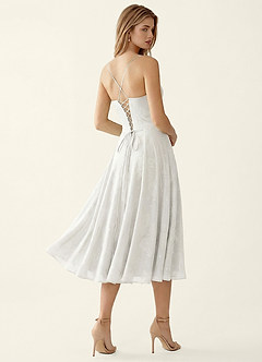 Verena White Alabaster Jacquard Midi A-line Graduation Dress image2