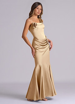 Azazie Inara Suknie dla druhen Syrena Pofałdowany Satyna elastyczna Do ziemi Sukienka image5