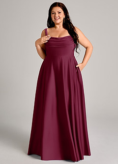 Azazie Shaude Bridesmaid Dresses Mulberry A-Line Pleated Stretch Satin Dress image11