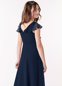Azazie Posie Junior Dark Navy A-Line Ruched Chiffon Dress image5