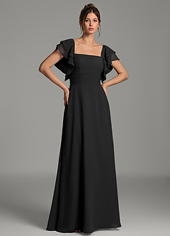 Azazie Dacia Bridesmaid Dresses Black A-Line Ruched Chiffon Dress image1