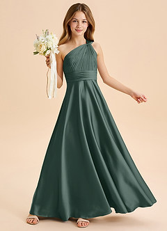 Azazie Charlize Junior Abito A-Line in Raso Elasticizzato Plissettato Muschio Marino image1