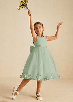 Azazie Dot Flower Girl Dresses Dusty Sage A-Line Bow Tulle Dress image3