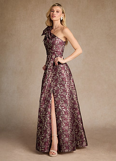 Azazie Easton vestidos de madre de la novia Vestido de Cabernet de Jacquard de Corte en A con Hombro unilateral image2