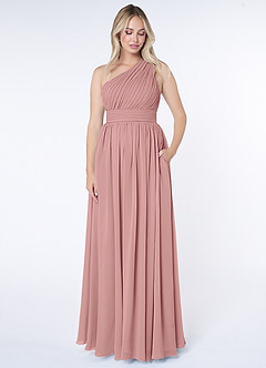 Azazie Molly Final Sale Dusty Rose A-Line One Shoulder Chiffon Dress image1