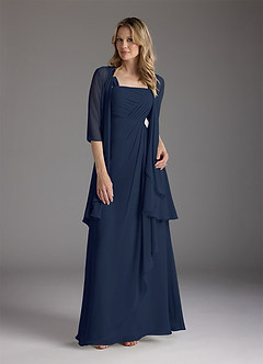 Azazie Weisz Mother of the Bride Dresses Dark Navy A-Line Square Neckline Pleated Chiffon Dress image3