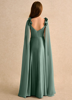 Azazie Rosita Girls Formal vestidos de niña de las flores Vestido de Eucalipto de Satin Mate de Corte en A con Plisado image2