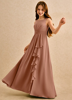 Azazie Chibi Girls Formal Abiti da Ragazza di Fiori Abito A-Line in Chiffon Plissettato Bronzo image5