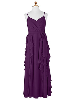 Azazie Peyton Junior Grape A-Line V-Neck Cascading Ruffles Chiffon Dress image6