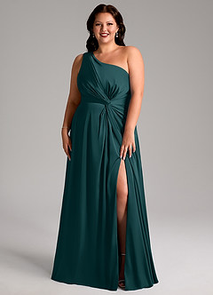 Azazie Brooke Bridesmaid Dresses Pine A-Line One Shoulder Stretch Satin Dress image8