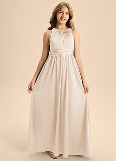 Azazie Jaylah Junior White Alabaster A-Line Pleated Stretch Satin Dress image6