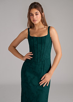 Azazie Kenna Bridesmaid Dresses Pine Sheath Side Slit Floral Burnout Dress image6