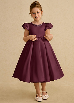 Azazie Pearl Flower Girl Dresses Cabernet Ball-Gown Pleated Matte Satin Dress image1