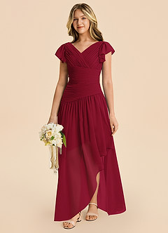 Azazie Pia Junior Burgundy A-Line Pleated Chiffon Dress image5