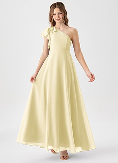 Azazie Arabella Junior Lemon Sorbet A-Line Ruched Chiffon Dress image1