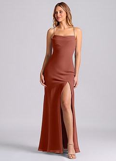 Azazie Grata Brudtärnklänningar Klä av Sjöjungfru i Chiffong Plisserad Kastanjebrunt image1