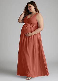 Azazie Yetta Maternity Bridesmaid Dresses A-Line V-Neck Gathered Chiffon Floor-Length Dress image10