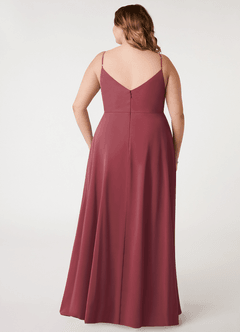 Azazie Daenerys At-home Try On Dresses Champagne Rose A-Line Cowl Chiffon Dress image9