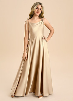 Azazie Popsy Junior Linia A Ukłon Satyna elastyczna Długość podłogi Młodsza druhna Sukienka image8