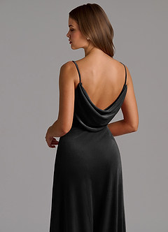 Azazie Olaine Vestidos de damas de honor Vestido de Negro de terciopelo de Corte en A con Plisado image7