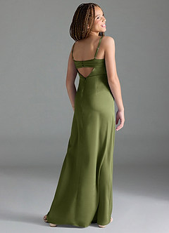Azazie Leonis Junior Olive A-Line Pleated Stretch Satin Dress image5