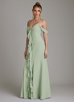 Azazie Karmela Bridesmaid Dresses Dusty Sage A-Line Off the Shoulder Chiffon Dress image5