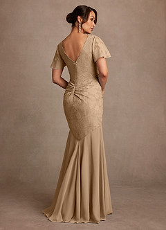 Azazie Jolene Mother of the Bride Dresses Champagne Mermaid Pleated Floral Burnout Dress image2