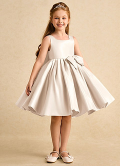 Azazie Jessie Flower Girl Dresses White Alabaster A-Line Bow Matte Satin Dress image4