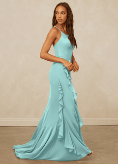 Christian Siriano Bridal for Azazie 1006 Robes de demoiselle d'honneur Robe Sirène en Mousseline de soie Rayé Aqua image5