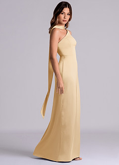 Azazie Philana Bridesmaid Dresses Gold A-Line One Shoulder Stretch Satin Dress image3