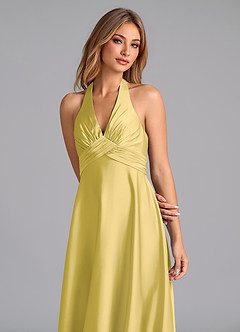 Azazie Tessie Bridesmaid Dresses Canary A-Line Pleated Stretch Satin Dress image3