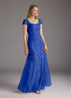 Azazie Marbella vestidos de madre de la novia Vestido de Azul Real de Encaje de Sirena con Reina Ana Lentejuelas image3