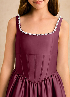 Azazie Enid Girls Formal Flower Girl Dresses Mulberry A-Line Beaded Stretch Satin Dress image6